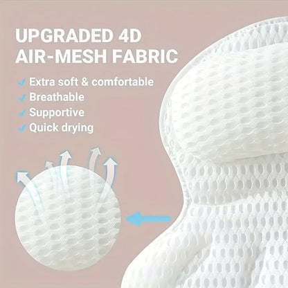 Ergonomic Spa Bath Pillow Cushion with Air Mesh for Neck and Back Support