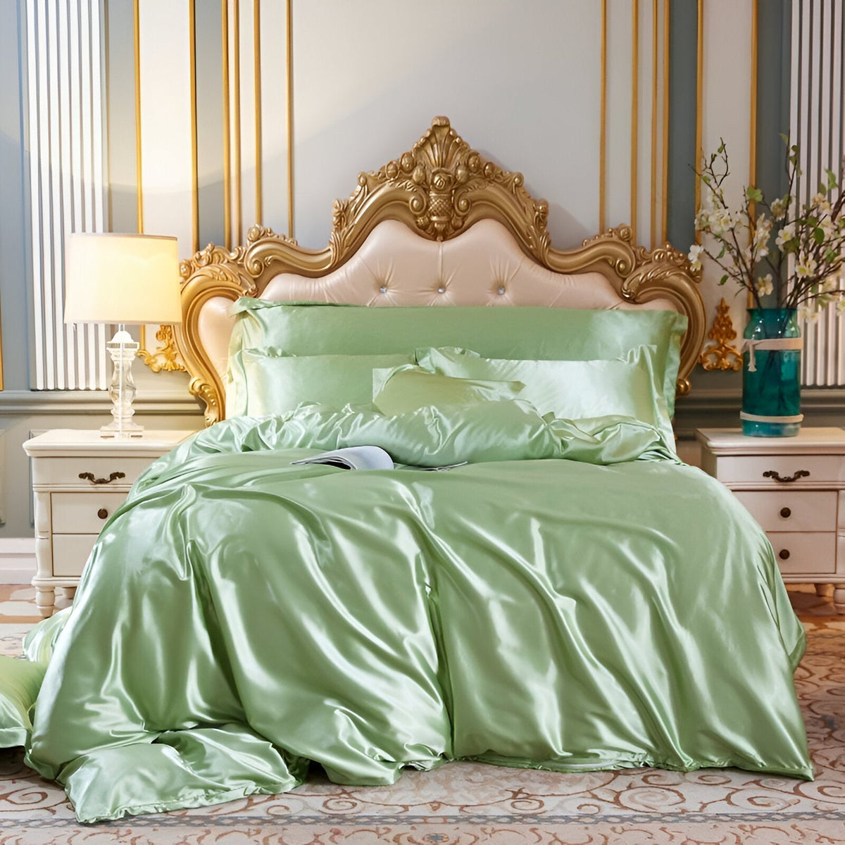 Silk Blend Sheet Set Purple 180 GSM Duvet Cover Fitted Sheet Pillowcases for Queen King Bed Luxury Breathable Bedding for Bedroom Guest Room