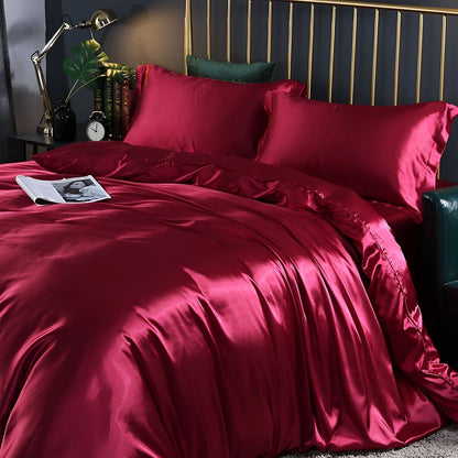Silk Blend Sheet Set Purple 180 GSM Duvet Cover Fitted Sheet Pillowcases for Queen King Bed Luxury Breathable Bedding for Bedroom Guest Room