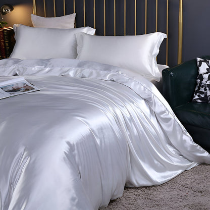 Silk Blend Sheet Set Purple 180 GSM Duvet Cover Fitted Sheet Pillowcases for Queen King Bed Luxury Breathable Bedding for Bedroom Guest Room