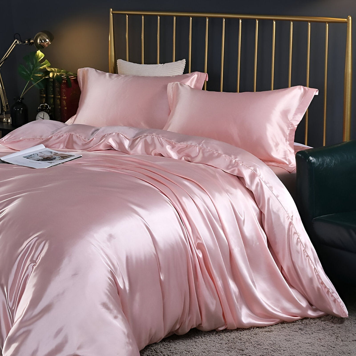 Silk Blend Sheet Set Purple 180 GSM Duvet Cover Fitted Sheet Pillowcases for Queen King Bed Luxury Breathable Bedding for Bedroom Guest Room