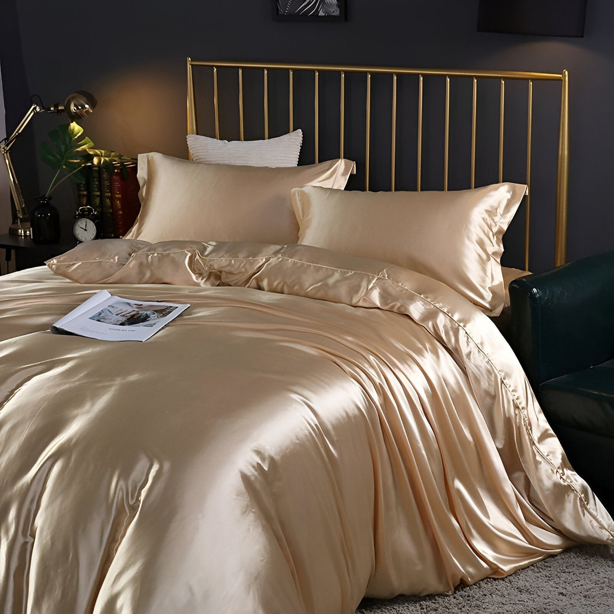 Silk Blend Sheet Set Purple 180 GSM Duvet Cover Fitted Sheet Pillowcases for Queen King Bed Luxury Breathable Bedding for Bedroom Guest Room