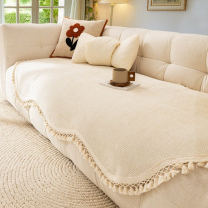 Luxe Chenille Sofa Cover - Woven Texture, Reversible Non-Slip Design