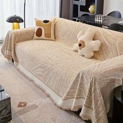 Luxe Leaf Sofa Cover - Soft Chenille, Non-Slip Design