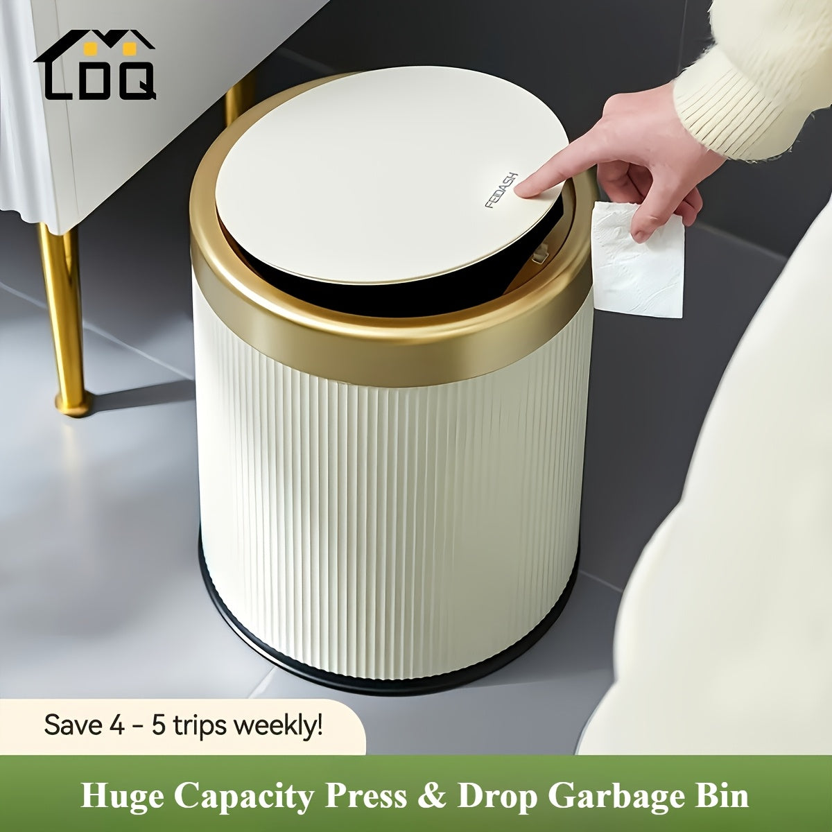 Luxe Oval Kitchen Trash Can - Press-Top Design, Odour-Sealing, Bathroom