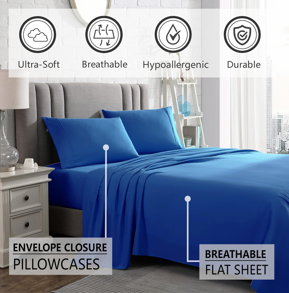 Luxurious Queen Bedding Set | Cooling Polyester Fabric for Ultimate Comfort | 4-Piece Collection for Relaxed Sleep