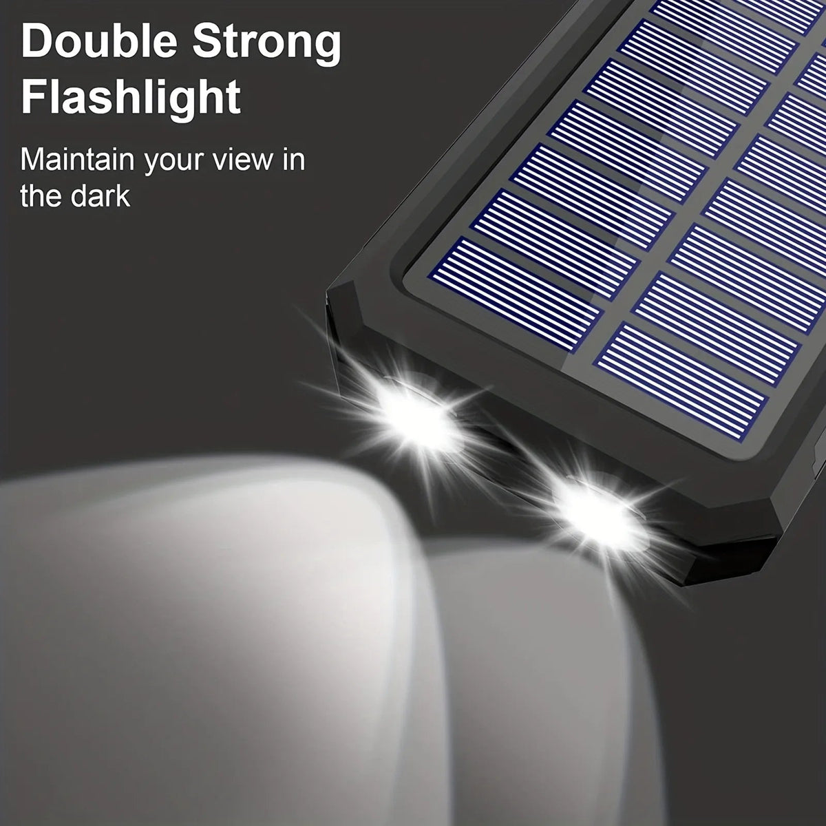 PowerFlash Portable | Cargador solar para teléfono con linternas LED duales | Batería externa de 20 000 mAh para aventuras al aire libre