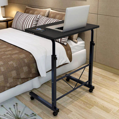 Rolling Height-Adjustable Laptop Desk with Steel Frame & Wheels – Portable Workstation for Bedside, Sofa, Home Office & Living Room Use – Mo