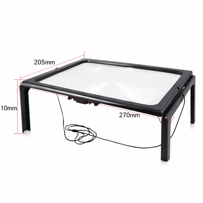 Folding Desktop Magnifier with Built-In LED Light for Reading Books and Small Print | Hands-Free 3X Magnification Lens for Crafts Hobbies