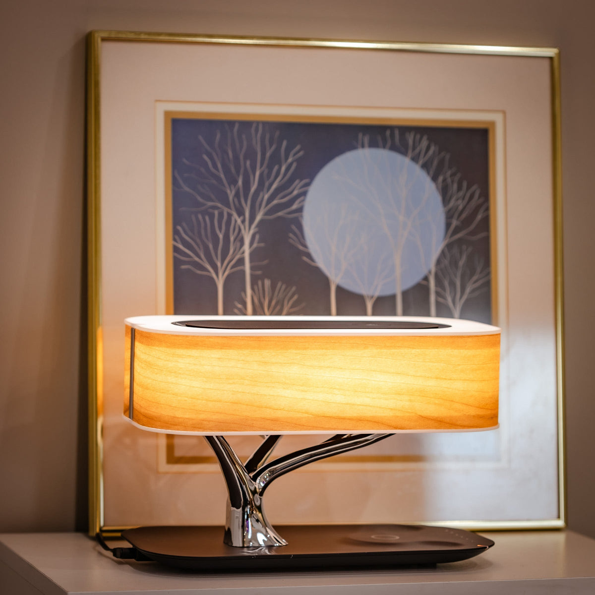 Wireless Charging Table Lamp with Bluetooth Speaker for Bedroom Nightstand Office Desk Living Room Modern LED Accent Light