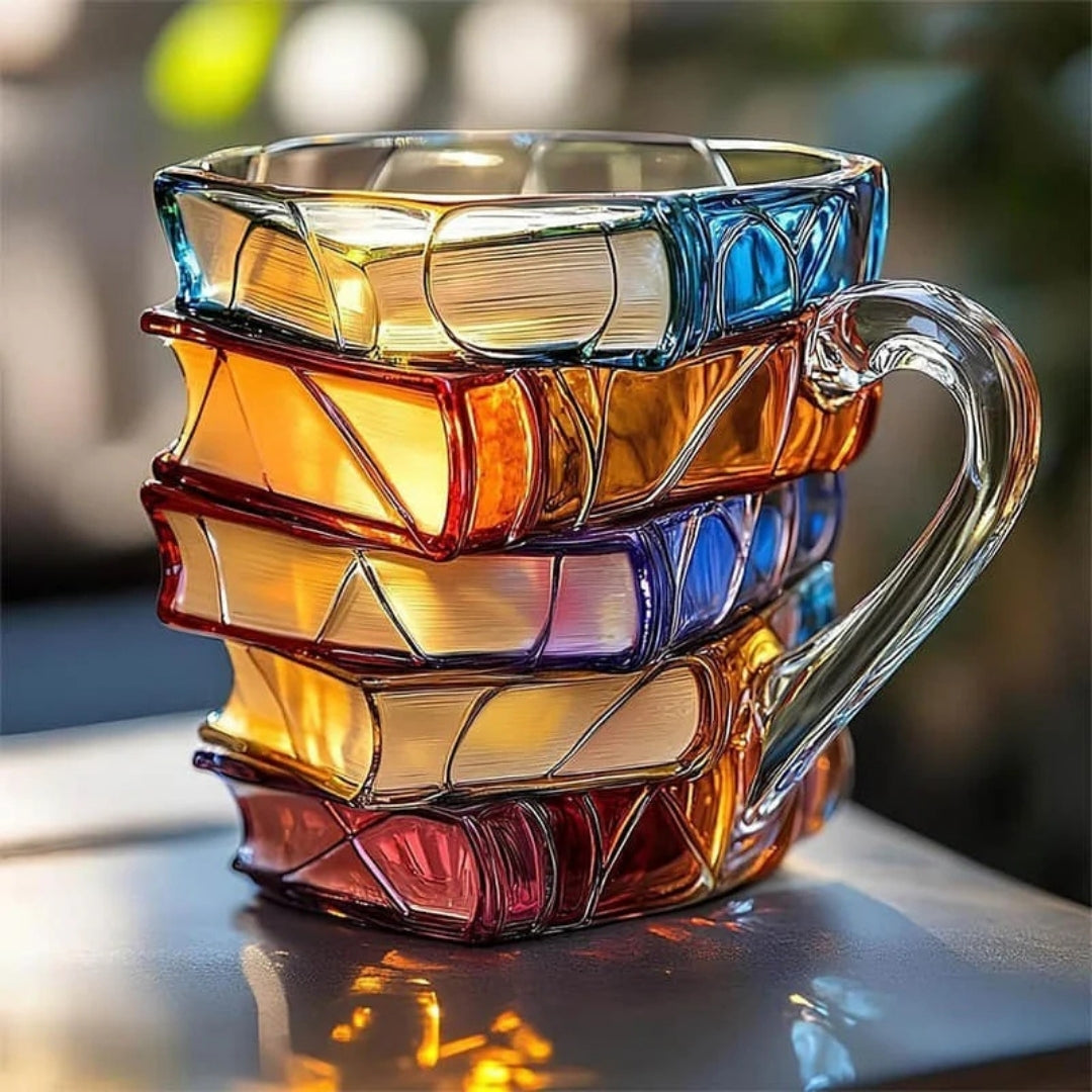 Ceramic Stacked Book Coffee Mug with 3D Hand-Painted Design | Literary Gift for Book Lovers & Writers | Decorative Tea Cup for Home & Office