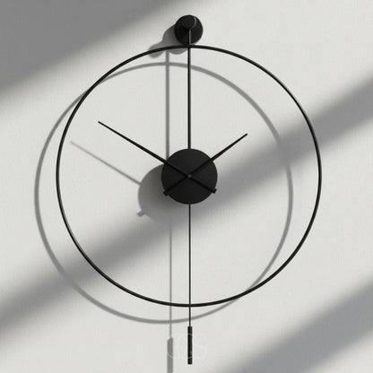 Large Silent Wall Clock with Pendulum – Metal Round Timepiece for Living Room & Bedroom – Quiet Quartz Movement – Modern Decorative Clock