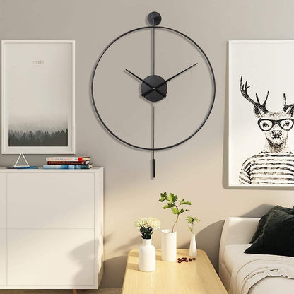 Large Silent Wall Clock with Pendulum – Metal Round Timepiece for Living Room & Bedroom – Quiet Quartz Movement – Modern Decorative Clock