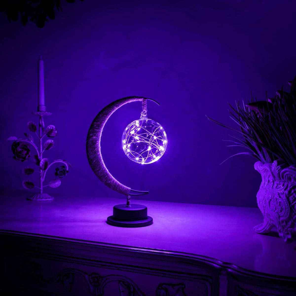 Battery-Powered Moon & Globe LED Lamp for Bedroom Nightstand, Kids Room & Living Room Accent Light | Cordless Decorative Desk Lamp with