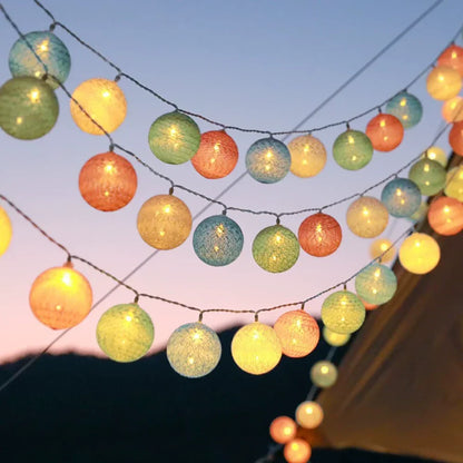 Cotton Ball String Lights LED Garland for Bedroom Living Room Nursery Party Decor USB or Battery Powered Ambient Lighting