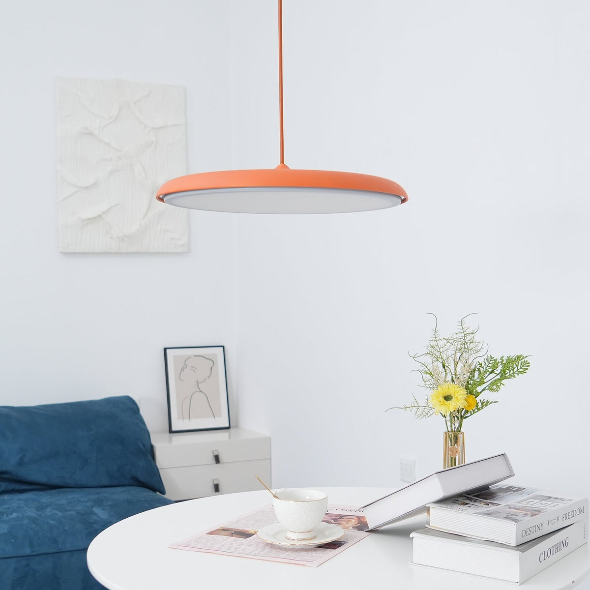 LED Hanging Fixture Acrylic Disc 16 Inch 24W for Kitchen Island Dining Room Table Adjustable Cord Modern Overhead Lighting Warm Glow 3000K