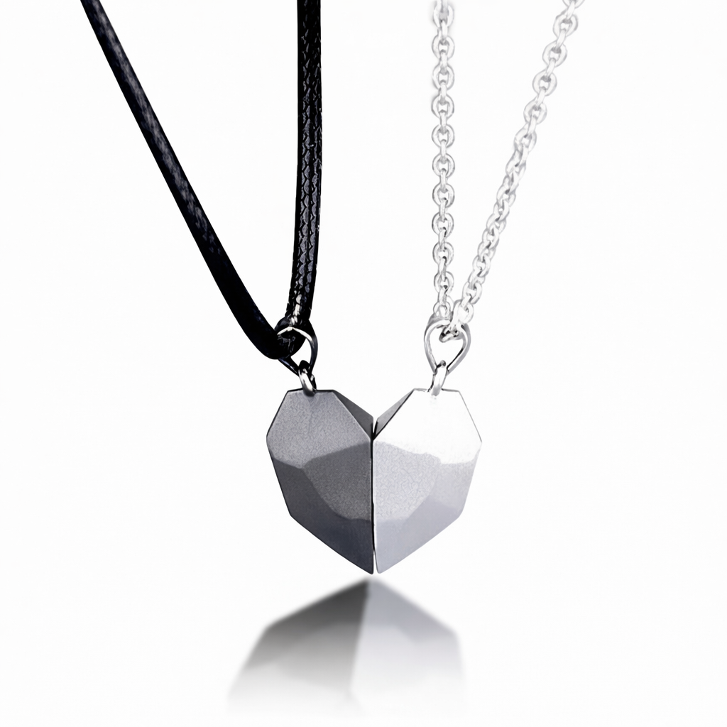 Magnetic Heart Necklace Set | Electrocardiogram Design for Couples