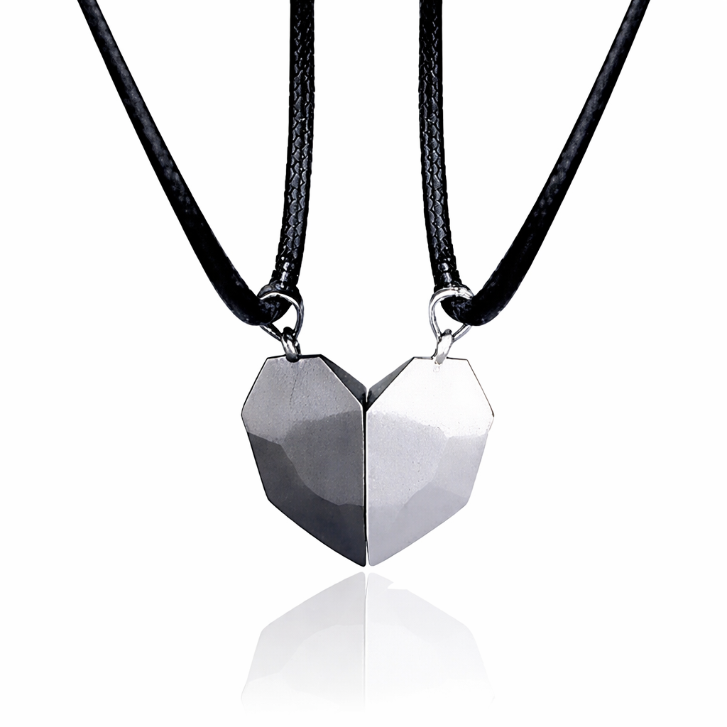 Magnetic Heart Necklace Set | Electrocardiogram Design for Couples