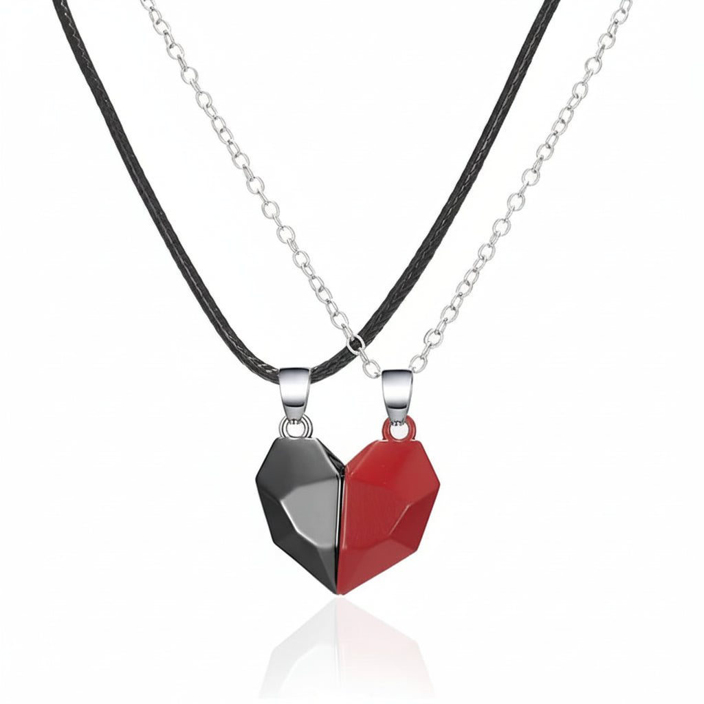 Magnetic Heart Necklace Set | Electrocardiogram Design for Couples