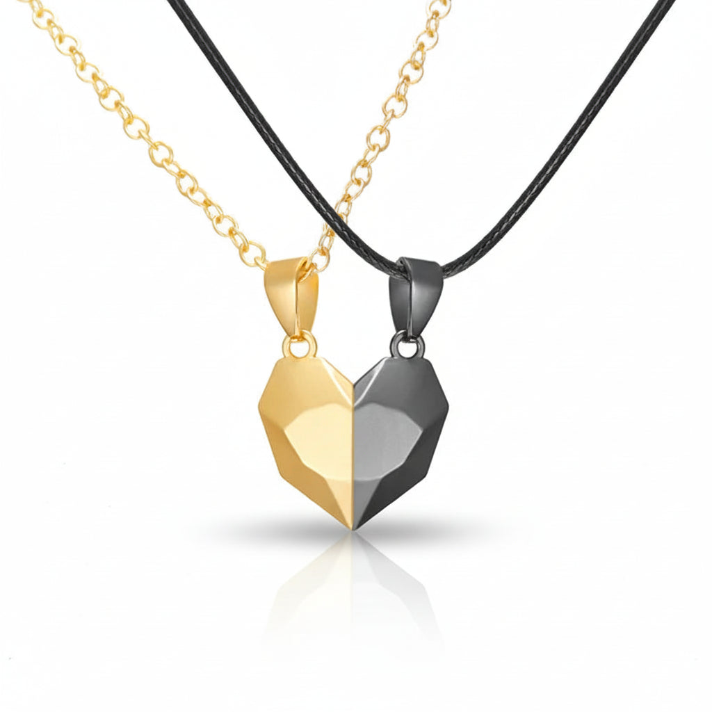 Magnetic Heart Necklace Set | Electrocardiogram Design for Couples