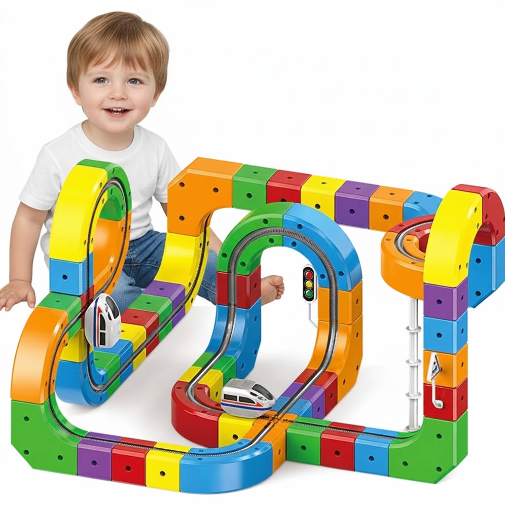 Rechargeable Electric Train Set, Magnetic Train Track Toy with Bendy Tracks, Toy Train Set, Magnetic Building Toy