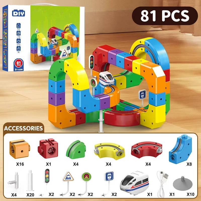 Rechargeable Electric Train Set, Magnetic Train Track Toy with Bendy Tracks, Toy Train Set, Magnetic Building Toy