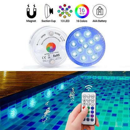 Submersible Color-Changing Pool LED Light with Wireless Remote | 12 Vibrant Hues for Hot Tub Spa Pond Fountain | Floating Waterproof