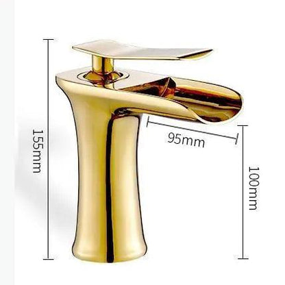 Deck-Mount Bathroom Faucet with Single Lever Control in Polished Metallic Finish for Sink | Contemporary Waterfall Spout Fixture | Easy Inst