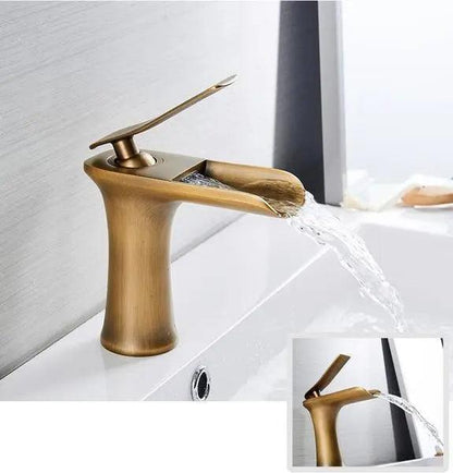 Deck-Mount Bathroom Faucet with Single Lever Control in Polished Metallic Finish for Sink | Contemporary Waterfall Spout Fixture | Easy Inst