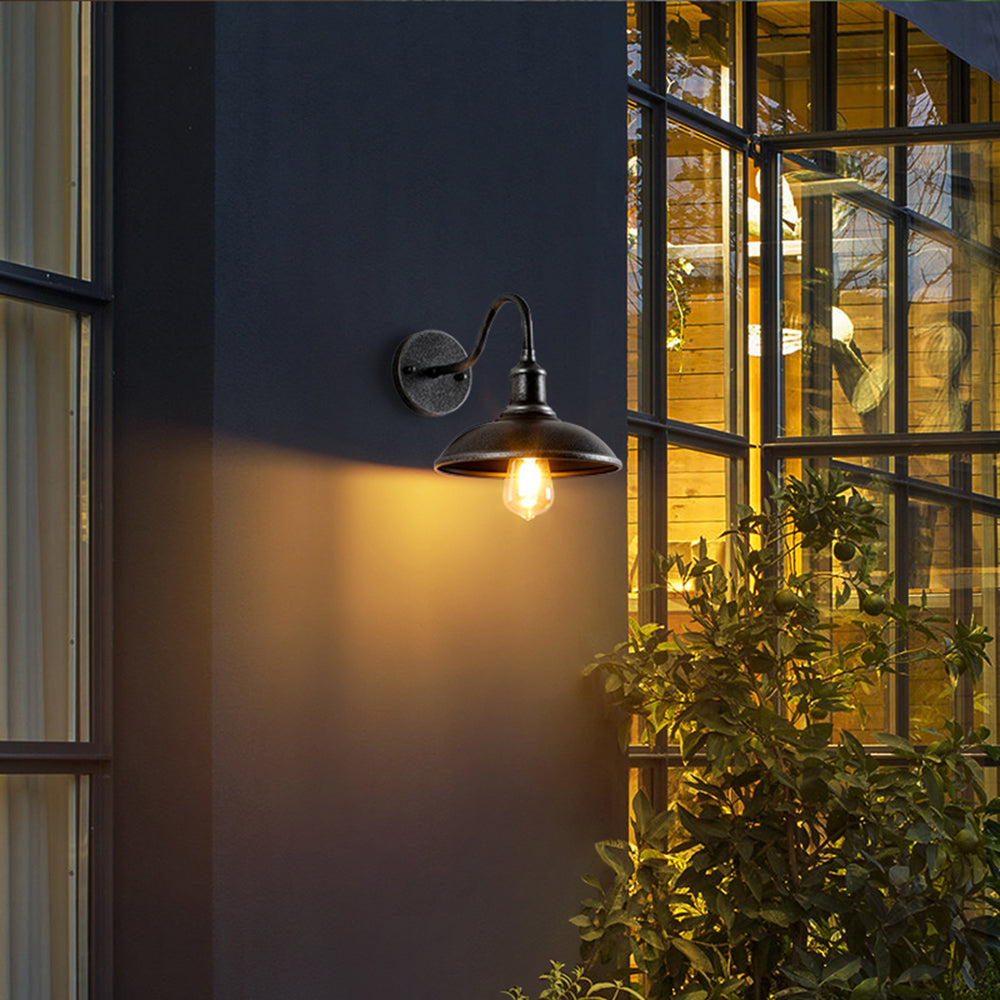 Iron Sconce Fixture with Curved Arm for Patio Garage Barn Entry 9-11 in Shade Weatherproof IP65 LED 1400 Lumen Neutral White Metal Housing