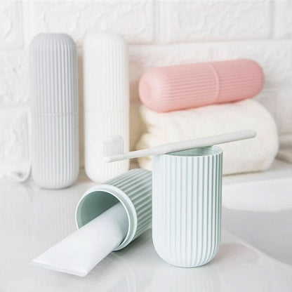 VASO DE VIAJE – Estuche portátil para guardar cepillo y pasta de dientes, diseñado para una organización de viaje higiénica y compacta