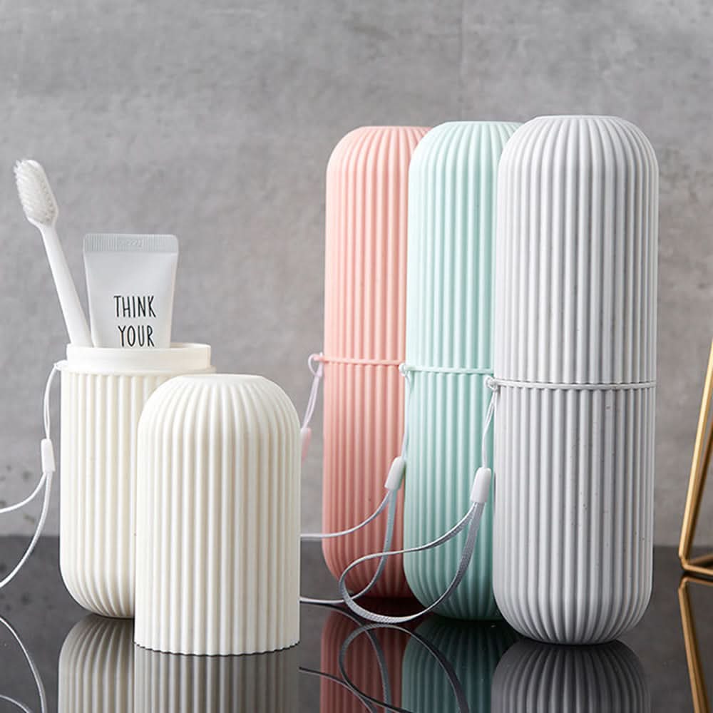 VASO DE VIAJE – Estuche portátil para guardar cepillo y pasta de dientes, diseñado para una organización de viaje higiénica y compacta