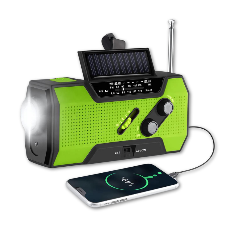Emergency Hand Crank Solar Radio with Flashlight & Phone Charger – Weather Alert NOAA AM FM Portable Survival Radio with Motion Sensor