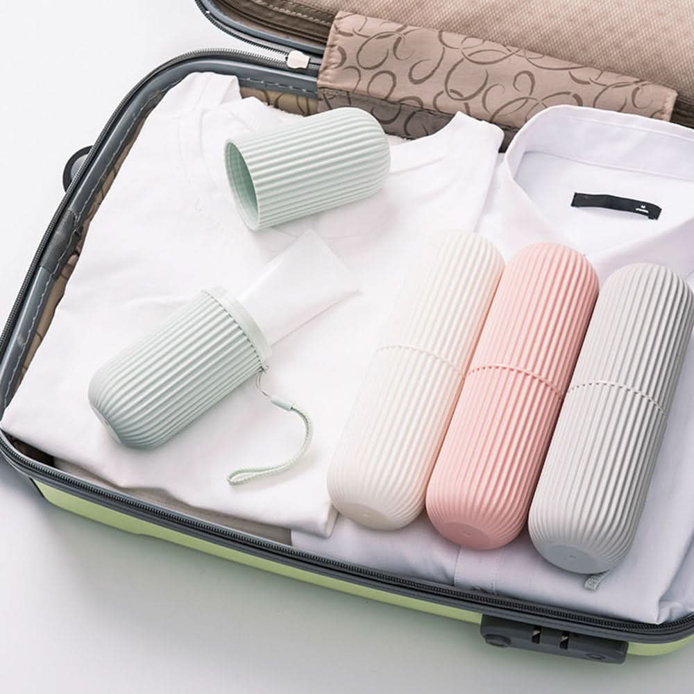 VASO DE VIAJE – Estuche portátil para guardar cepillo y pasta de dientes, diseñado para una organización de viaje higiénica y compacta