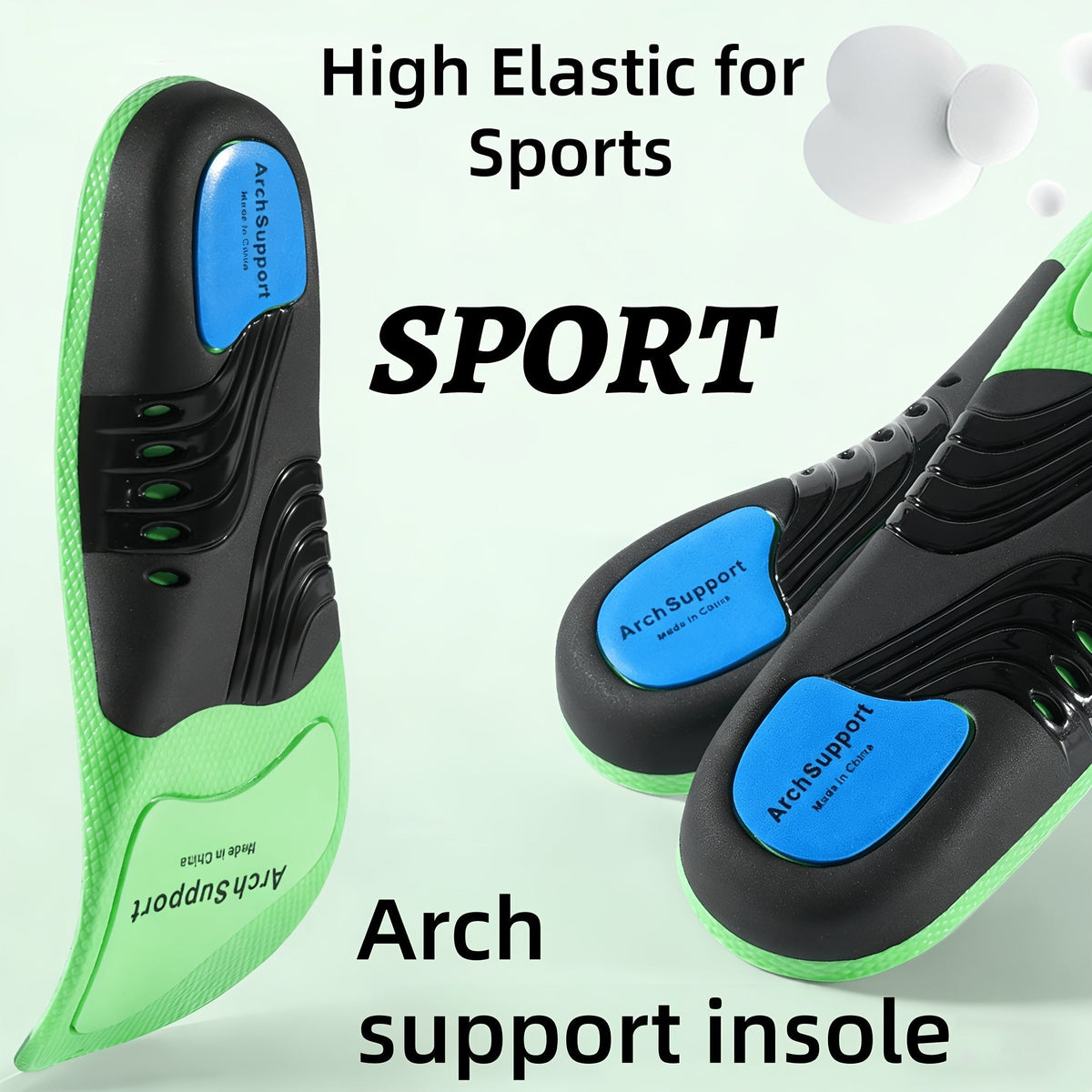 Cushioned Orthotic Inserts with Elevated Midfoot Support for Sneakers and Work Shoes
