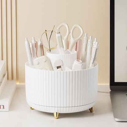 COSMETIC SPIN – 360° rotating makeup organizer with compact multi-slot storage for brushes, cosmetics, and daily essentials