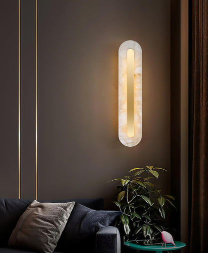 Alabaster Wall Sconce with Brass Accents – Modern LED Fixture for Living Room, Hallway & Bedroom