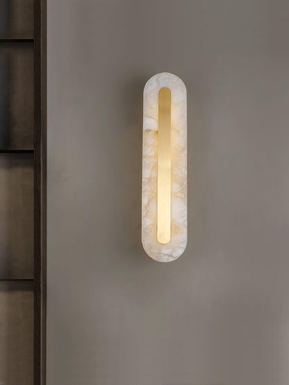 Alabaster Wall Sconce with Brass Accents – Modern LED Fixture for Living Room, Hallway & Bedroom