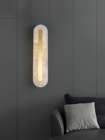 Alabaster Wall Sconce with Brass Accents – Modern LED Fixture for Living Room, Hallway & Bedroom