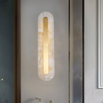 Alabaster Wall Sconce with Brass Accents – Modern LED Fixture for Living Room, Hallway & Bedroom