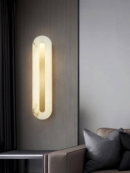 Alabaster Wall Sconce with Brass Accents – Modern LED Fixture for Living Room, Hallway & Bedroom