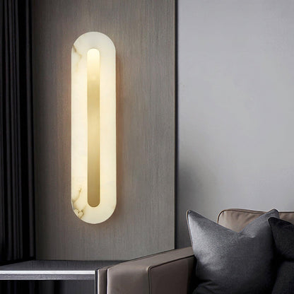 Alabaster Wall Sconce with Brass Accents – Modern LED Fixture for Living Room, Hallway & Bedroom