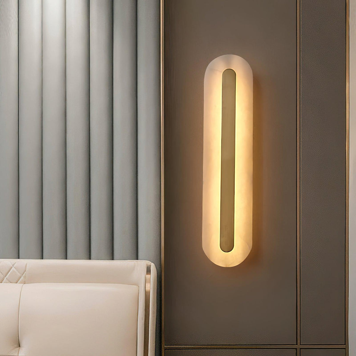 Alabaster Wall Sconce with Brass Accents – Modern LED Fixture for Living Room, Hallway & Bedroom
