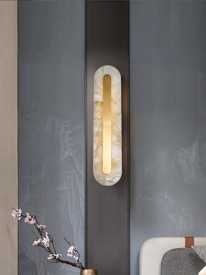Alabaster Wall Sconce with Brass Accents – Modern LED Fixture for Living Room, Hallway & Bedroom