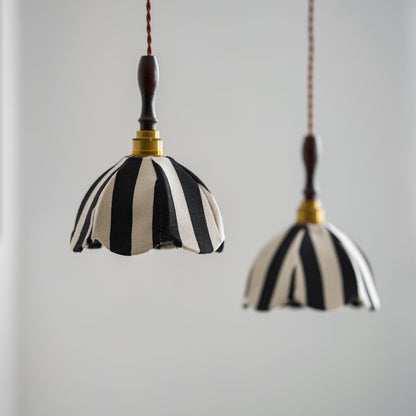 Hanging Ceiling Light with Tulip-Style Striped Shade 7.9 in Diameter Adjustable Wood Accent for Kitchen Dining Room Reading Nook Breakfast A