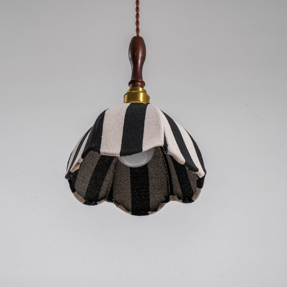 Hanging Ceiling Light with Tulip-Style Striped Shade 7.9 in Diameter Adjustable Wood Accent for Kitchen Dining Room Reading Nook Breakfast A