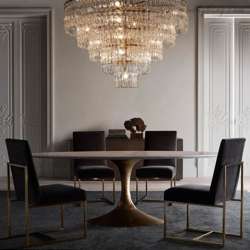Five-Tier Crystal Chandelier 61 in Diameter 17-Light Statement Ceiling Fixture for Living Room Dining Room Foyer Entryway Hotel Lobby