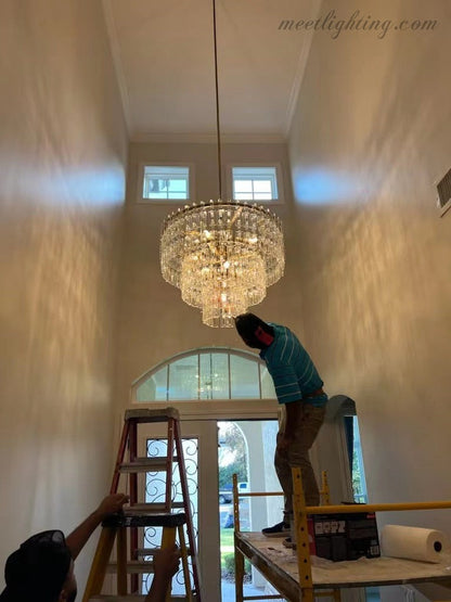 Five-Tier Crystal Chandelier 61 in Diameter 17-Light Statement Ceiling Fixture for Living Room Dining Room Foyer Entryway Hotel Lobby