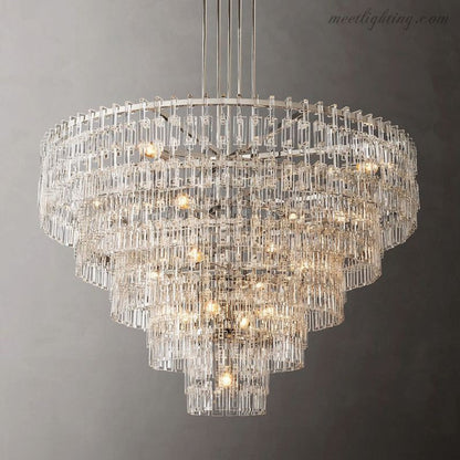 Five-Tier Crystal Chandelier 61 in Diameter 17-Light Statement Ceiling Fixture for Living Room Dining Room Foyer Entryway Hotel Lobby