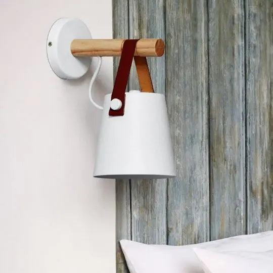 Wooden Wall Sconce Minimalist Bedroom Lighting Black White Hardwired Plug In Ambient Light Fixture Modern Scandinavian Style Home Decor